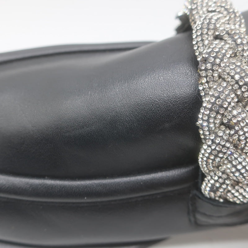 Stuart Weitzman Palmer High Shine Crystal-Trim Loafers Black Leather Size 10.5