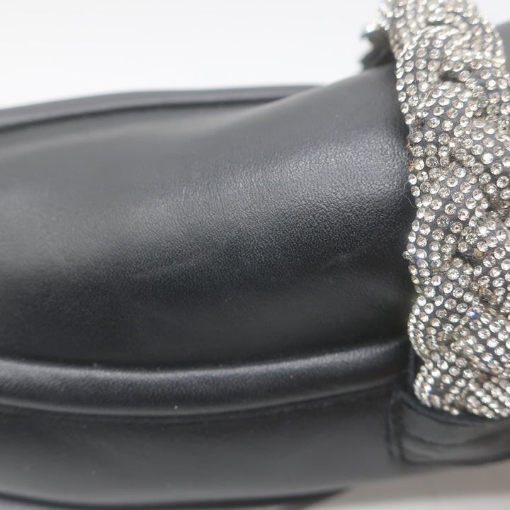 Stuart Weitzman Palmer High Shine Crystal-Trim Loafers Black Leather Size 10.5