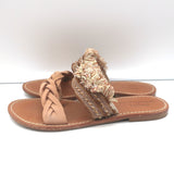 Soludos x Anthropologie Panarea Fringe Slide Sandals Tan Braided Leather Size 10
