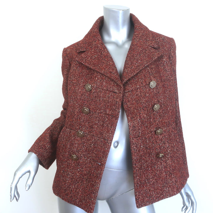 Chanel 18A Paris-Hamburg  Tweed Double Breasted Jacket Dark Red Size 36