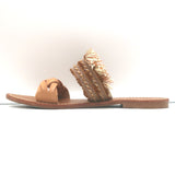 Soludos x Anthropologie Panarea Fringe Slide Sandals Tan Braided Leather Size 10