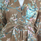 Zimmermann Cassia Tie-Waist Midi Dress Olive Brown Floral Print Linen Size 2