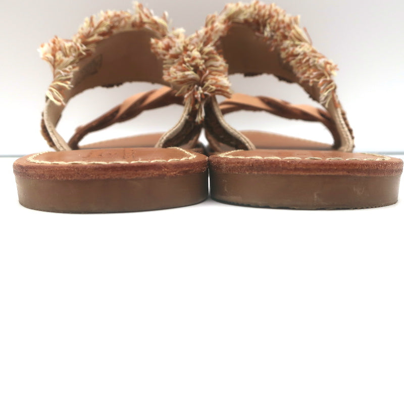 Soludos x Anthropologie Panarea Fringe Slide Sandals Tan Braided Leather Size 10