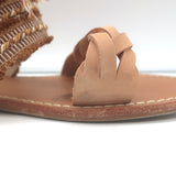 Soludos x Anthropologie Panarea Fringe Slide Sandals Tan Braided Leather Size 10