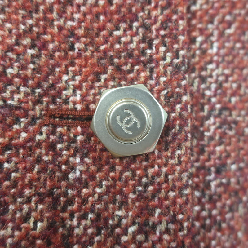 Chanel 18A Paris-Hamburg  Tweed Double Breasted Jacket Dark Red Size 36