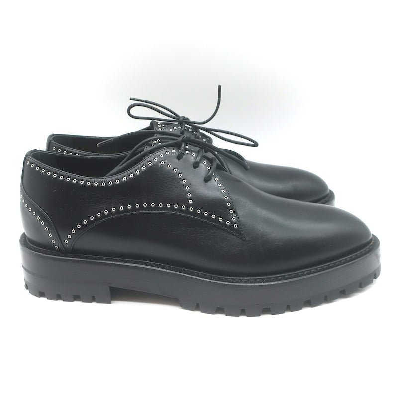 Alaia Eyelet-Embellished Derby Loafers Black Leather Size 39