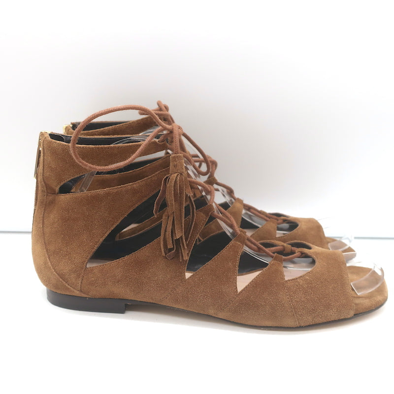 L.K. Bennett Gladiator Sandals Brown Suede Size 40 Lace-Up Flats
