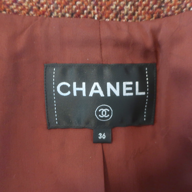Chanel 18A Paris-Hamburg  Tweed Double Breasted Jacket Dark Red Size 36
