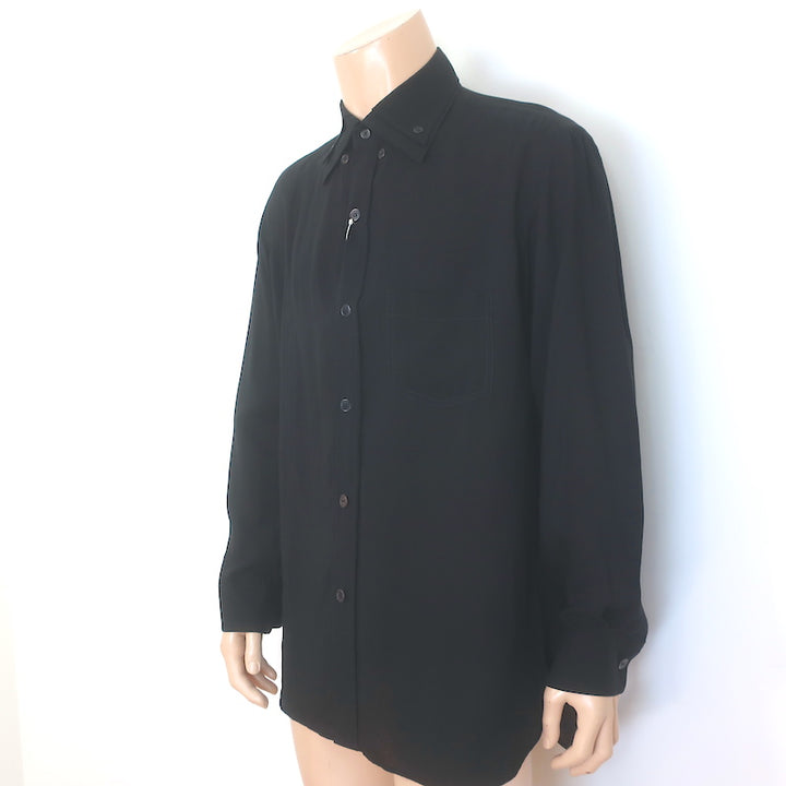 Yohji Yamamoto Pour Homme Double Collar Shirt Black Tencel Size 2 NEW