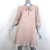 Cleobella Pleated-Hem Belted Mini Dress Blush Floral Print Cotton Size Medium