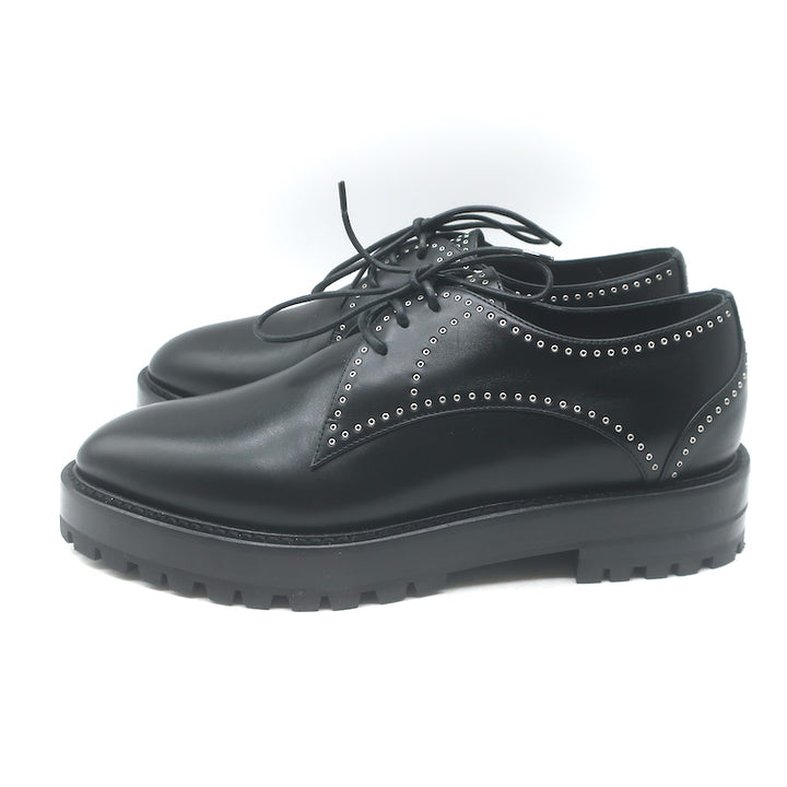 Alaia Eyelet-Embellished Derby Loafers Black Leather Size 39