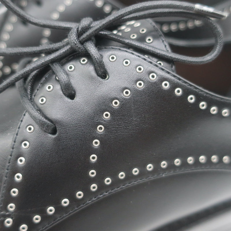 Alaia Eyelet-Embellished Derby Loafers Black Leather Size 39