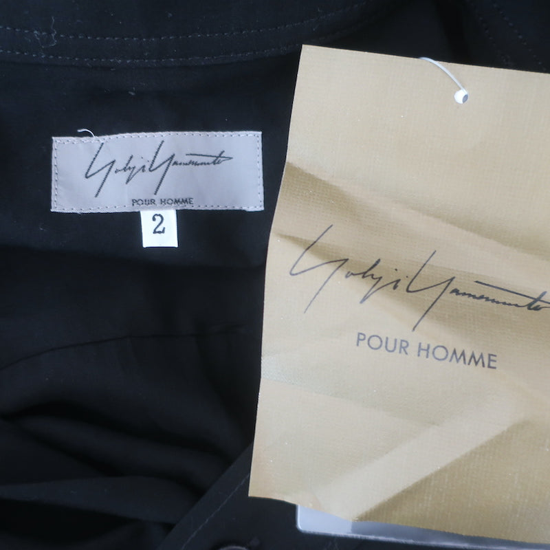 Yohji Yamamoto Pour Homme Double Collar Shirt Black Tencel Size 2 NEW
