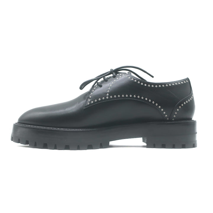 Alaia Eyelet-Embellished Derby Loafers Black Leather Size 39