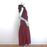 Ulla Johnson Arina Flutter Sleeve Tie-Waist Midi Dress Claret Cotton Size 6