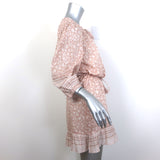 Cleobella Pleated-Hem Belted Mini Dress Blush Floral Print Cotton Size Medium