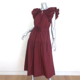 Ulla Johnson Arina Flutter Sleeve Tie-Waist Midi Dress Claret Cotton Size 6