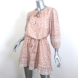 Cleobella Pleated-Hem Belted Mini Dress Blush Floral Print Cotton Size Medium