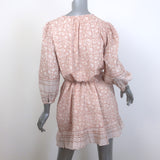 Cleobella Pleated-Hem Belted Mini Dress Blush Floral Print Cotton Size Medium