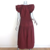 Ulla Johnson Arina Flutter Sleeve Tie-Waist Midi Dress Claret Cotton Size 6