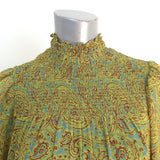 Cinq a Sept High-Low Midi Dress Rika Lime Paisley Print Ruffled Crepe Size 8