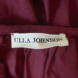 Ulla Johnson Arina Flutter Sleeve Tie-Waist Midi Dress Claret Cotton Size 6