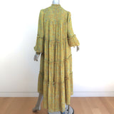 Cinq a Sept High-Low Midi Dress Rika Lime Paisley Print Ruffled Crepe Size 8
