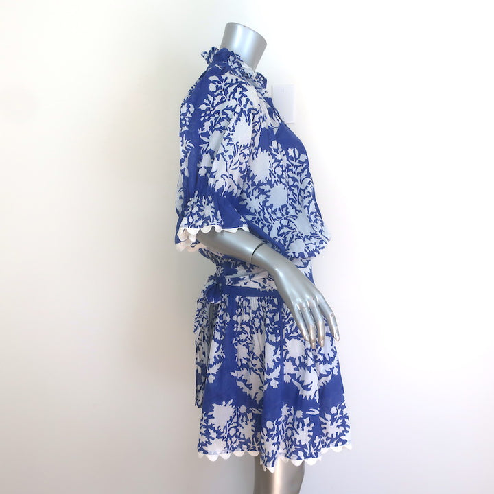 Juliet Dunn Palladio Tie-Waist Scalloped Edge Mini Dress Blue/White Size 2