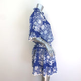 Juliet Dunn Palladio Tie-Waist Scalloped Edge Mini Dress Blue/White Size 2