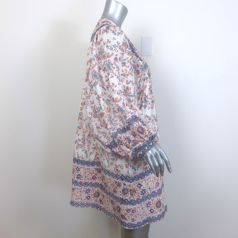 Mille Daisy Tassel-Tie Mini Dress Cream Floral Print Cotton Size Medium