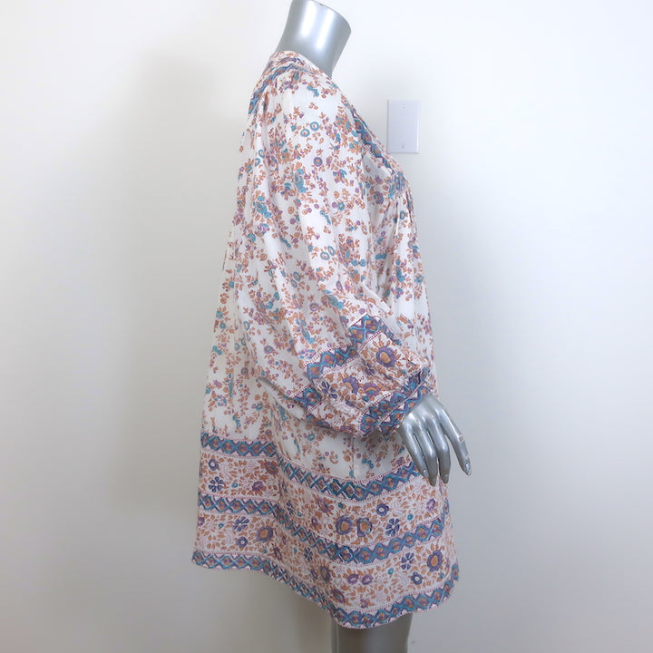 Mille Daisy Tassel-Tie Mini Dress Cream Floral Print Cotton Size Medium