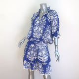 Juliet Dunn Palladio Tie-Waist Scalloped Edge Mini Dress Blue/White Size 2