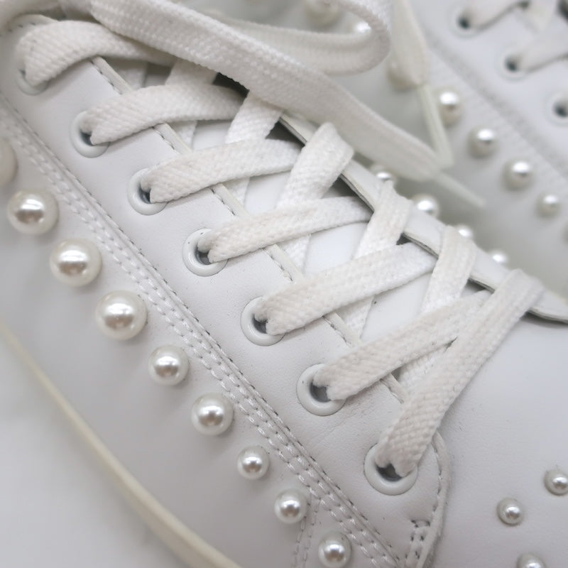 Stuart Weitzman Goldie Faux Pearl Convertible Sneakers White Leather Size 10