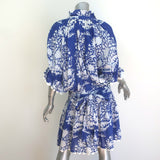 Juliet Dunn Palladio Tie-Waist Scalloped Edge Mini Dress Blue/White Size 2