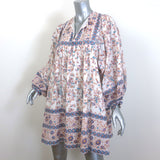 Mille Daisy Tassel-Tie Mini Dress Cream Floral Print Cotton Size Medium