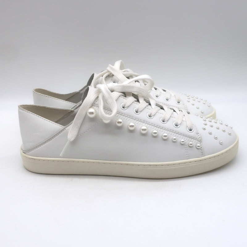 Stuart Weitzman Goldie Faux Pearl Convertible Sneakers White Leather Size 10