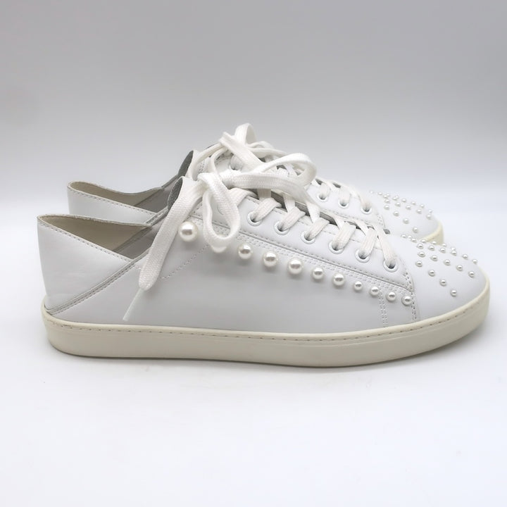 Stuart Weitzman Goldie Faux Pearl Convertible Sneakers White Leather Size 10