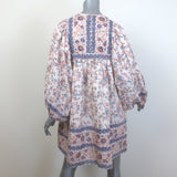 Mille Daisy Tassel-Tie Mini Dress Cream Floral Print Cotton Size Medium