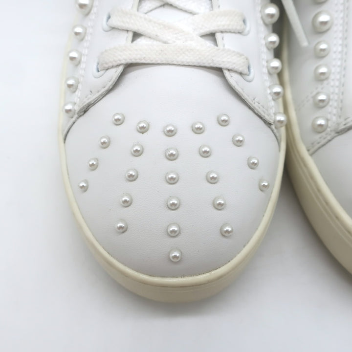Stuart Weitzman Goldie Faux Pearl Convertible Sneakers White Leather Size 10