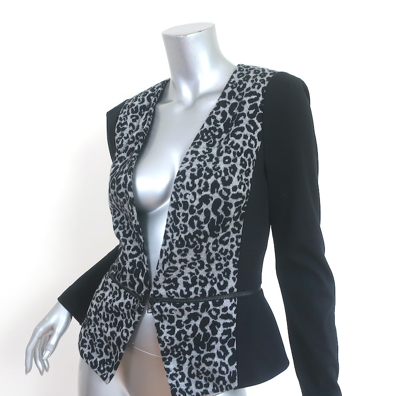 Rebecca Taylor Leopard Zip-Hem Peplum Jacket Gray &amp; Black Wool Knit Size 6