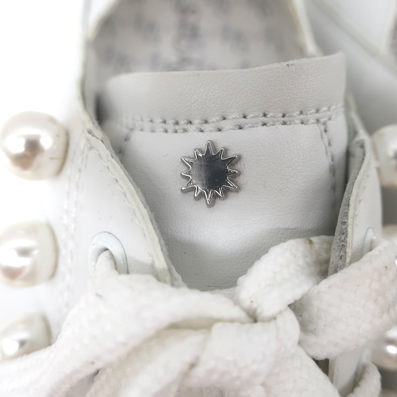 Stuart Weitzman Goldie Faux Pearl Convertible Sneakers White Leather Size 10