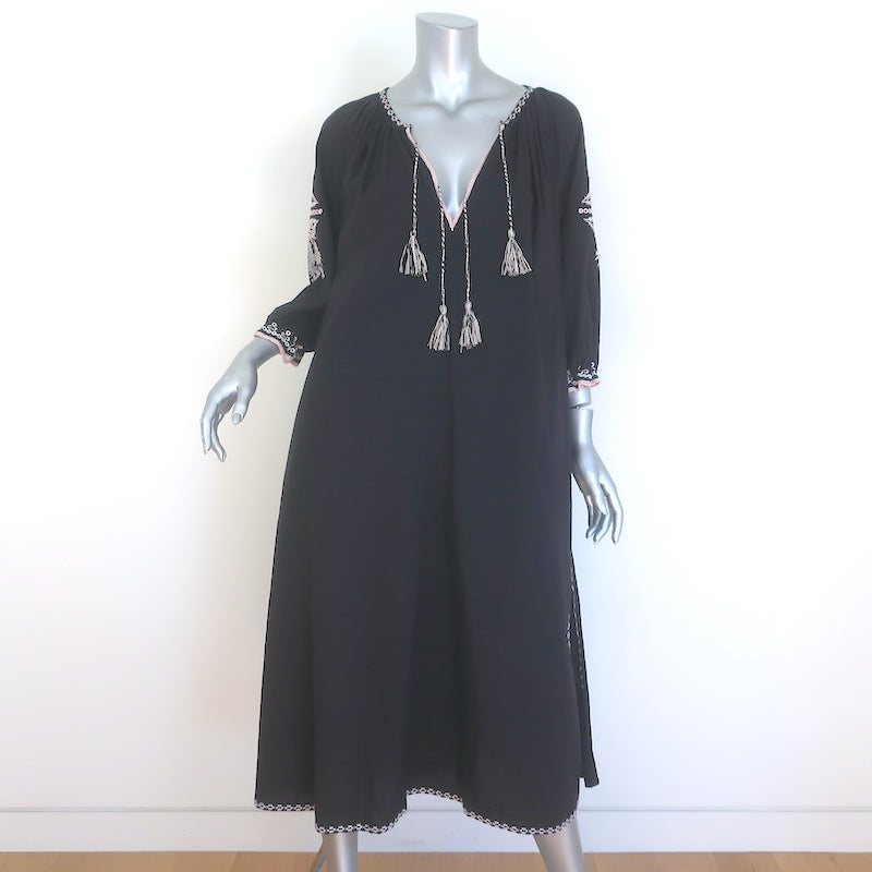 Ulla Johnson Sofia Embroidered Belted Midi Dress Black Cotton Size 2