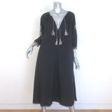 Ulla Johnson Sofia Embroidered Belted Midi Dress Black Cotton Size 2
