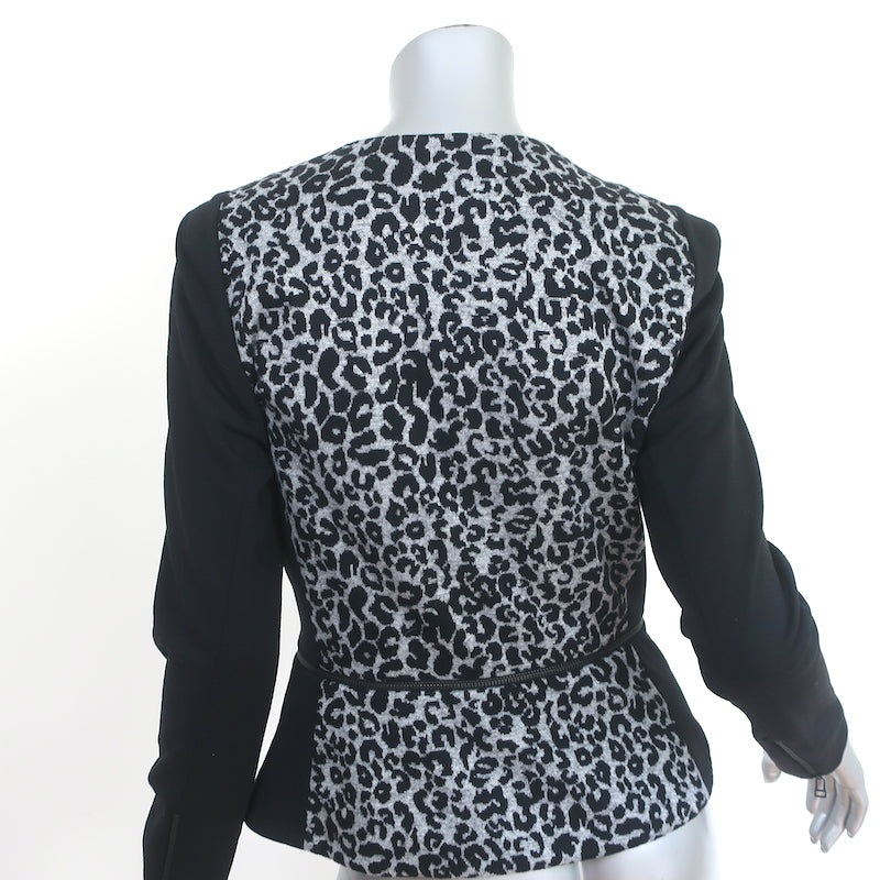 Rebecca Taylor Leopard Zip-Hem Peplum Jacket Gray &amp; Black Wool Knit Size 6