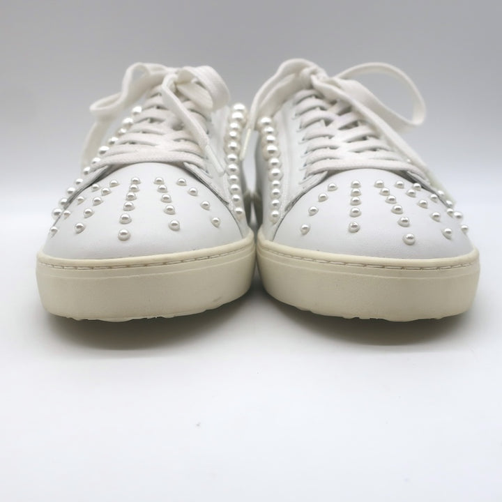 Stuart Weitzman Goldie Faux Pearl Convertible Sneakers White Leather Size 10