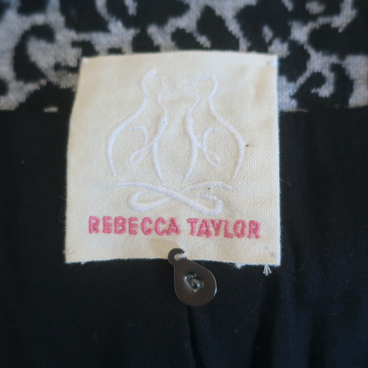 Rebecca Taylor Leopard Zip-Hem Peplum Jacket Gray &amp; Black Wool Knit Size 6