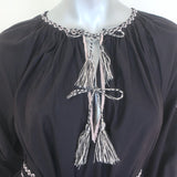 Ulla Johnson Sofia Embroidered Belted Midi Dress Black Cotton Size 2