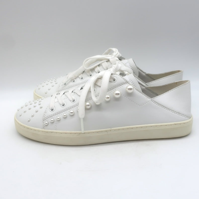 Stuart Weitzman Goldie Faux Pearl Convertible Sneakers White Leather Size 10