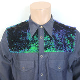 Paul Smith Sequined Yoke Snap-Front Shirt Blue Chambray Size Extra Large