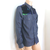 Paul Smith Sequined Yoke Snap-Front Shirt Blue Chambray Size Extra Large